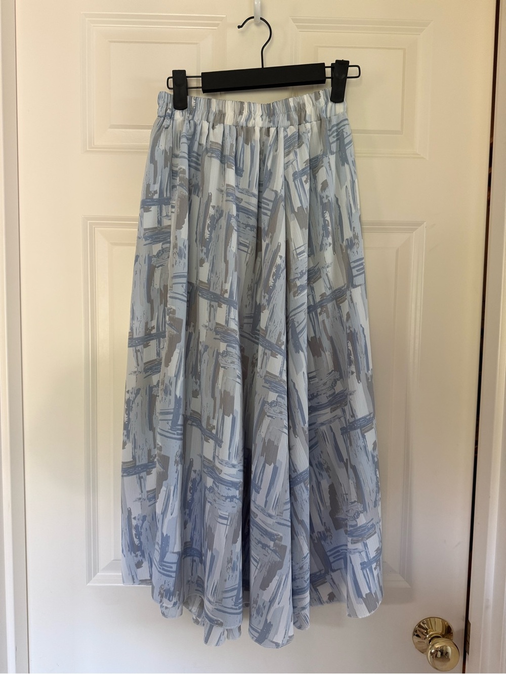 Light Blue and Gray Printed A-Line Midi Skirt